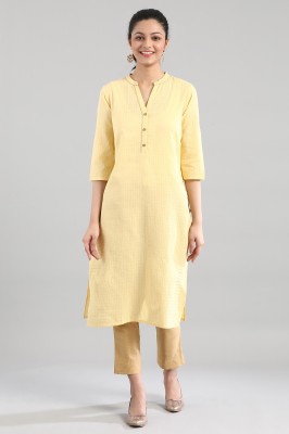 Aurelia Women Dyed/Ombre Straight Kurta(Yellow)