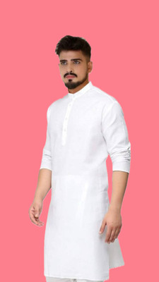 VINAARI Men Solid A-line Kurta(White)