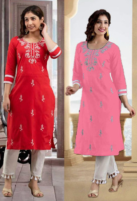 vikshi Women Chikan Embroidery A-line Kurta(Multicolor)