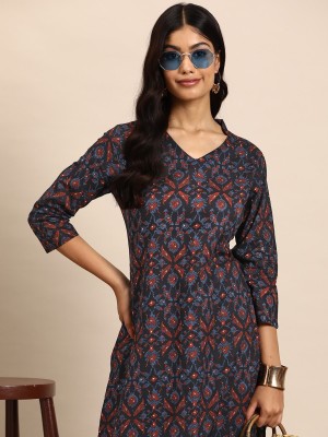 Sangria Women Printed Straight Kurta(Black)