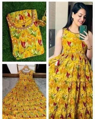 CHARVI CREATION Women Floral Print Gown Kurta(Multicolor)