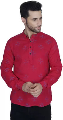 Dhruvi Creation Men Printed Straight Kurta(Red)