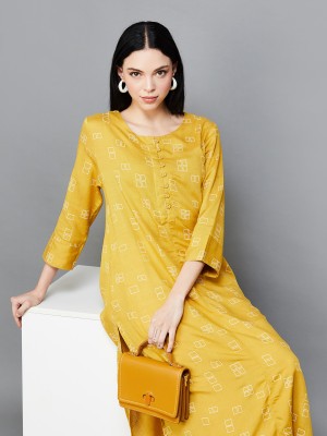 Melange by Lifestyle Women Printed Straight Kurta(Yellow)