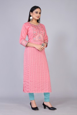 Entle Women Embroidered Straight Kurta(Pink)