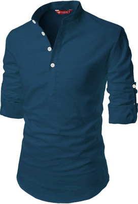 FireFish Men Solid A-line Kurta(Dark Green)