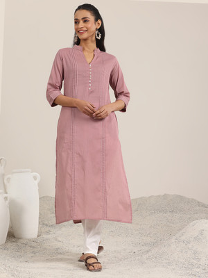 LIBAS Women Solid, Self Design Straight Kurta(Pink)