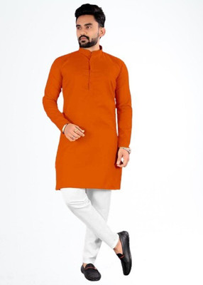 Ae Aahira Enterprise Men Solid A-line Kurta(Orange)