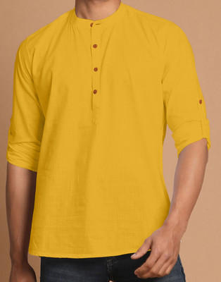 zbio Men Solid Casual Gold Shirt