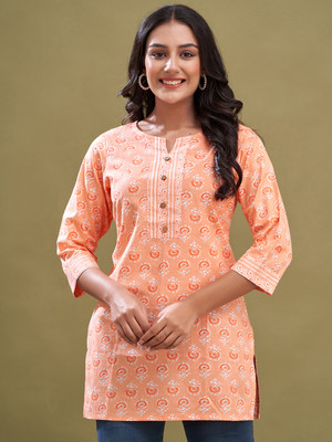 Feranoid Retail Women Printed Straight Kurta(Orange)