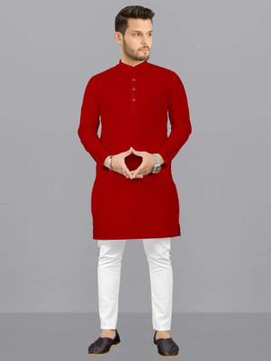 IMAGO Men Solid Straight Kurta(Red)