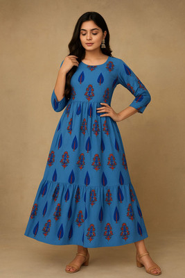 Luvvle Women Printed, Geometric Print Anarkali Kurta(Blue)