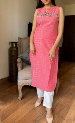 TREND MAYUR Women Printed Straight Kurta(Pink)