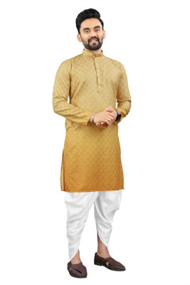 click n buy Men Embroidered A-line Kurta(Gold)