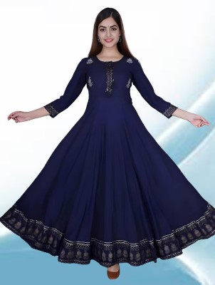 Kapishreshth Women Embroidered Anarkali Kurta(Dark Blue)