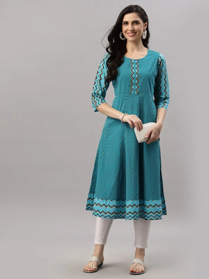 Yash Gallery Women Printed Anarkali Kurta(Light Blue)