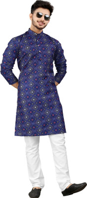 DHASU TRENDZ Men Printed Straight Kurta(Blue)