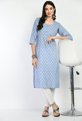 MAURYA Women Floral Print A-line Kurta(Light Blue)