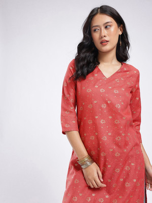 Anouk Rustic Women Floral Print Straight Kurta(Red)