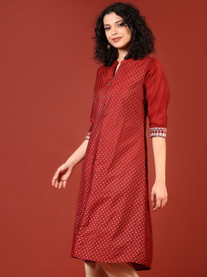 V-MART Women Printed A-line Kurta(Maroon)