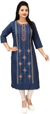 anmol fashion Women Embroidered Straight Kurta(Blue)