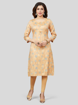 Saree Swarg Women Printed Straight Kurta(Beige)