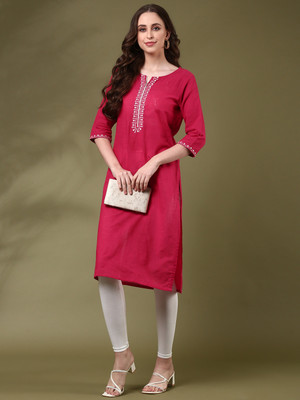 Alena Women Embroidered Straight Kurta(Pink)
