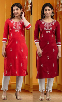SISTO Women Chikan Embroidery Straight Kurta(Multicolor)