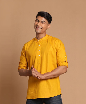 VASTRAMAY Men Solid Straight Kurta(Yellow)