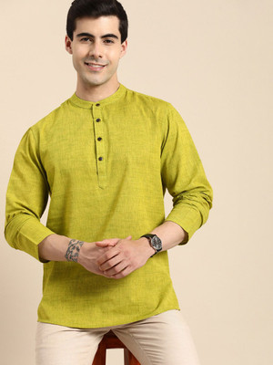 ANOUK Men Solid Straight Kurta(Green)