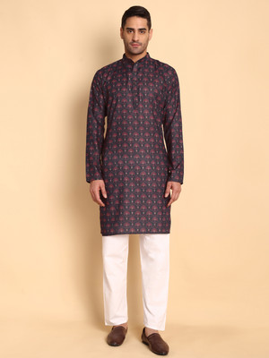 Vardha Men Abstract Trail Cut Kurta(Black)