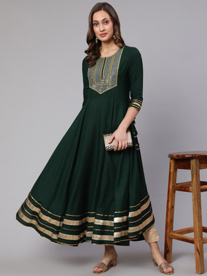 GLAM ROOTS Flared/A-line Gown(Green)