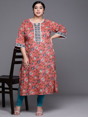 EXTRA LOVE BY LIBAS Women Printed Straight Kurta(Pink)