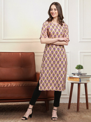 1 Stop Fashion Women Printed A-line Kurta(Beige)