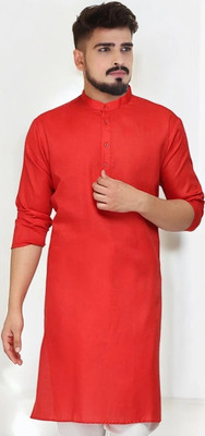 Krudha Fashion Men Solid Straight Kurta(Red)