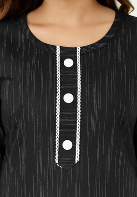 N S CLOTHING Women Striped, Solid, Self Design A-line Kurta(Black)