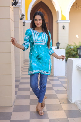 Anmi Embroidered Women Cape Top Kurta(Light Blue)