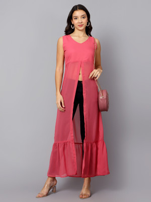VESICLE Women Solid Frontslit Kurta(Pink)