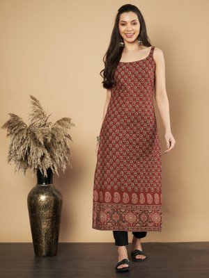 VBUYZ Women Floral Print Straight Kurta(Maroon)