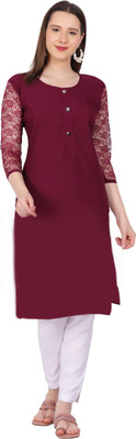 Adgood fashion Women Printed Straight Kurta(Maroon)