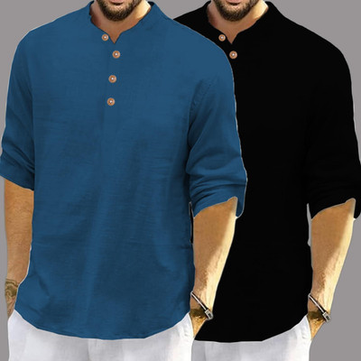 KNOWTED Men Self Design Straight Kurta(Blue)