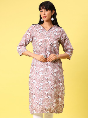 V-MART Women Printed A-line Kurta(Purple)