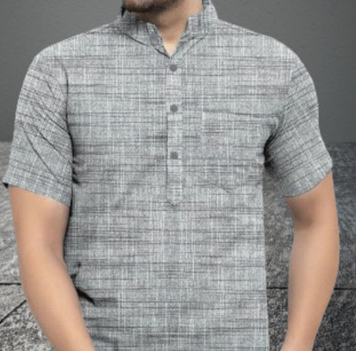 MASCON Men Solid Straight Kurta(Grey)