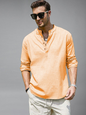Yugnik Men Solid Straight Kurta(Orange)