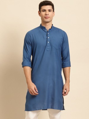 Rajubhai Hargovindas Men Solid Straight Kurta(Blue)