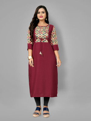 Fabriza Women Solid A-line Kurta(Maroon)