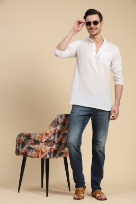 SKAVIJ Men Self Design Straight Kurta(White)