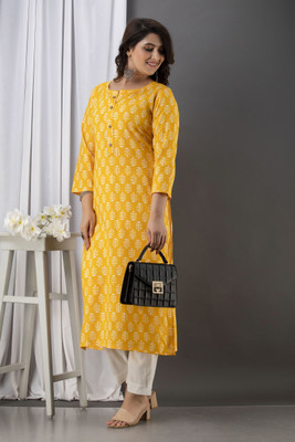 Vicitra Women Printed Straight Kurta(Yellow)