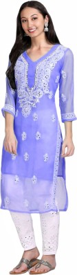 SMAfashion Women Chikan Embroidery A-line Kurta(Purple)