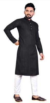 Simran Creation Men Solid Straight Kurta(Black)