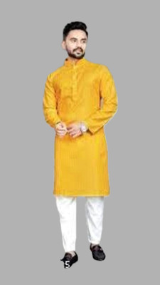 HouseOfCommon Men Striped A-line Kurta(Yellow)